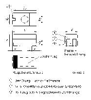 Technical drawing of a rectangular component with multiple views and dimensions. Shows cross-sectional views and detailed dimensional annotations.