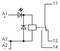 Circuit symbol of an electrical relay with diodes and LED between terminals A1(+) and A2(-); outputs 11, 12, 14 on the right.