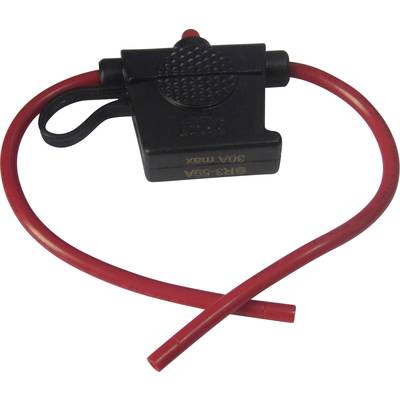 Black fuse holder with red cable, suitable for 30A.