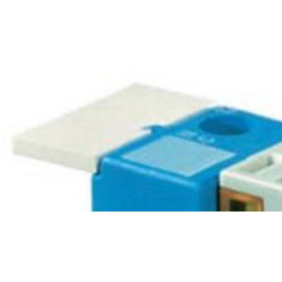 Compact, blue circuit breaker with open flap against a white background.