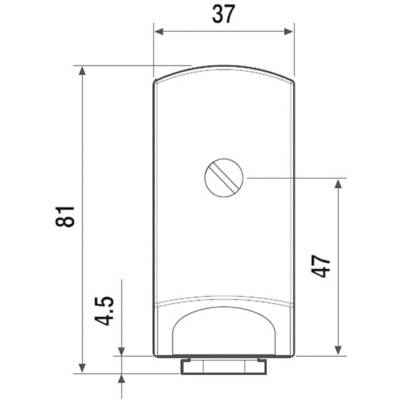 Technical drawing of a rectangular enclosure with dimensions: height 81 mm, width 37 mm, including a circular recess in the upper area.
