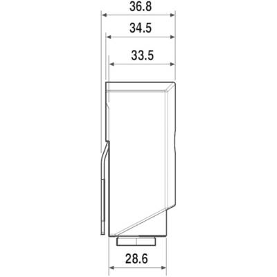 Technical drawing of a component with multiple dimensional specifications: width at the top 36.8 mm, 34.5 mm, 33.5 mm; at the bottom 28.6 mm.