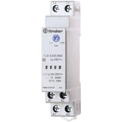 An electrical device, likely a time relay by Finder, with screw terminals and control elements for regulating light intensity.