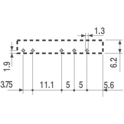 Technical drawing of a rectangular hole pattern with dimensions: 11.1 and 5 mm spacing horizontally, 6.2 mm vertical height.