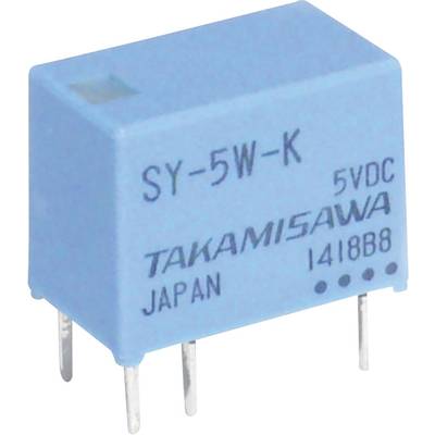 Blue relay with inscription 'SY-5W-K 5VDC TAKAMISAWA JAPAN 1418B8', used for electrical circuit control.