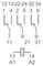 Circuit diagram with numbers and connections: 12, 14, 22, 24, 32, 34; 1, 2, 5, 6; 7, 8, 9, 11, 21, 31; bottom connection 13 (A1), 14 (A2).