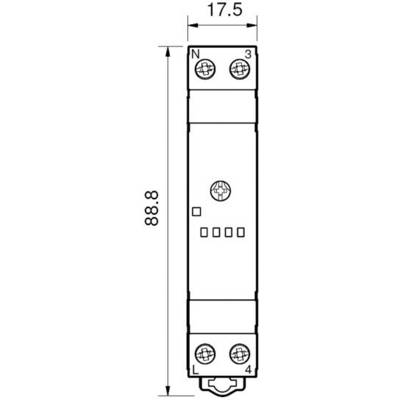 Drawing of an electrical component with dimensions 88.8 x 17.5 mm, with markings for N, L and terminals 3 and 4.