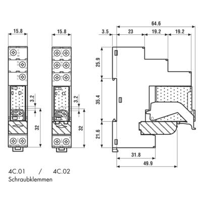 'Technical drawing of screw clamps 4C.01/4C.02 with detailed dimensions.'