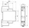 Technical drawing of an electronic device with dimensions: Width 56.5 mm, Depth 26.5 mm, Height 84 mm. Front and side view.