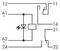 Circuit diagram of an electromechanical relay with coil, diode, and switching contacts. Connection points and pins are numbered.