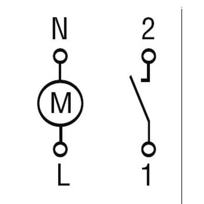 Diagram shows an electric motor (M) with connections N and L. Next to it on the right is a switch with contacts 1 and 2.