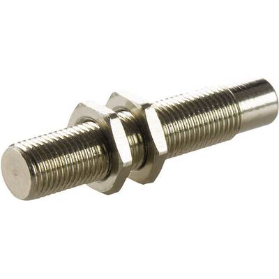 Metal screw with two nuts positioned on a lathe, cylindrical form, metal structure visible, suitable for mechanical applications.
