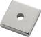 Square magnet with a central hole, smooth and made of silvery metal.
