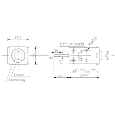 The technical drawing shows the dimensions of a cylindrical machine part with diameter and bore specifications.