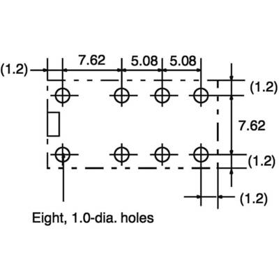 Technical drawing with eight holes of 1.0 unit diameter, spacing indicated as 7.62 and 5.08 units.