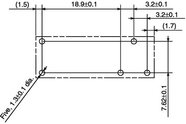 Technical drawing of a rectangular object with precise dimensions and multiple drill holes. Dimensional specifications and tolerances are indicated.