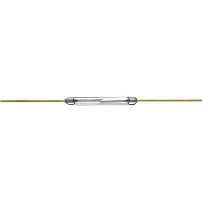 A glass tube with copper wires at both ends, which represents an electronic component, presumably a fuse.