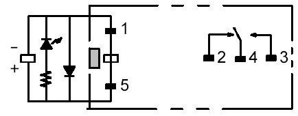 Circuit diagram of an electronic circuit with diodes, resistors, and switches. Labelled with numbers 1 to 5.