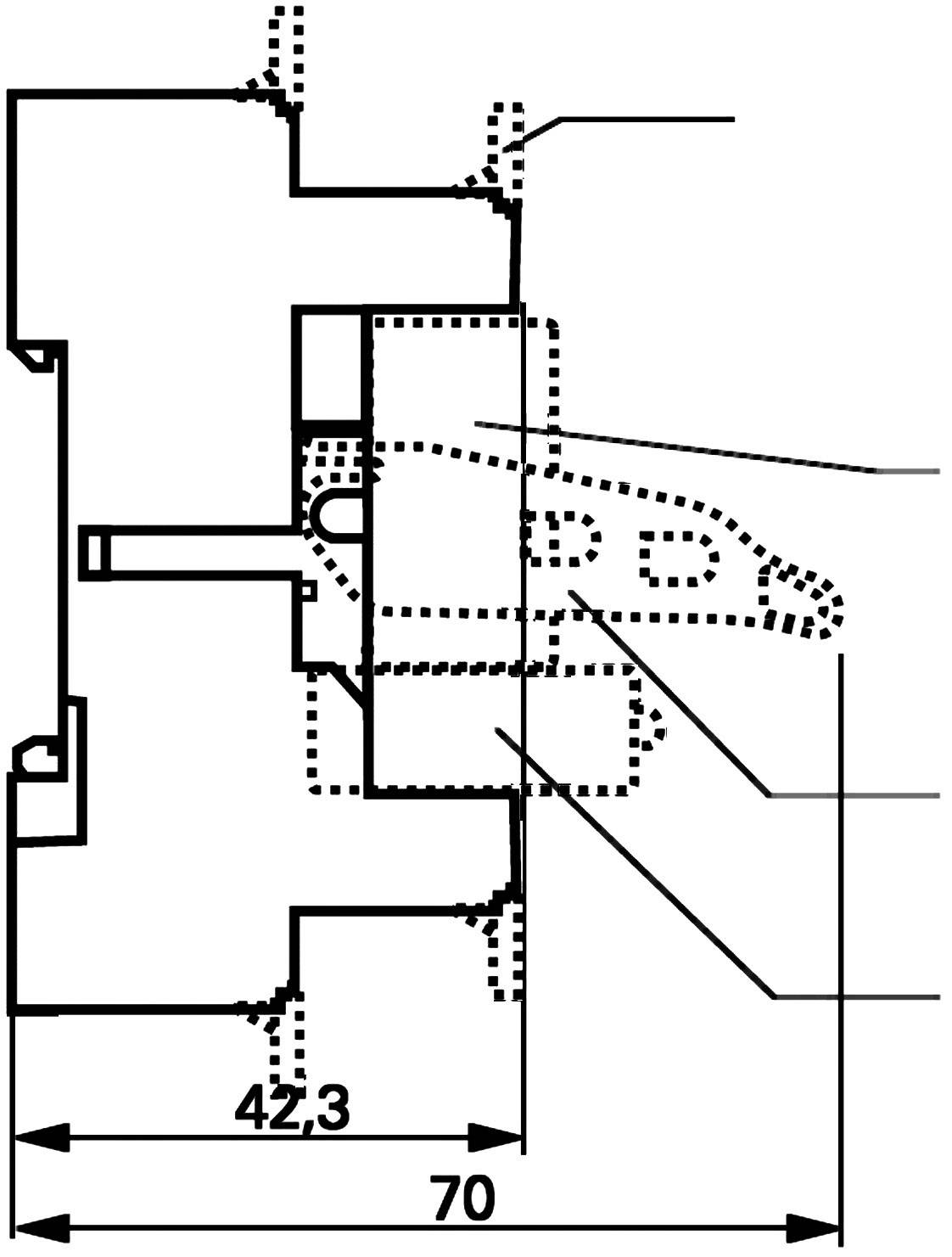 Technical drawing of a window profile with dimensions. The width is marked as 70 mm and 42.3 mm.