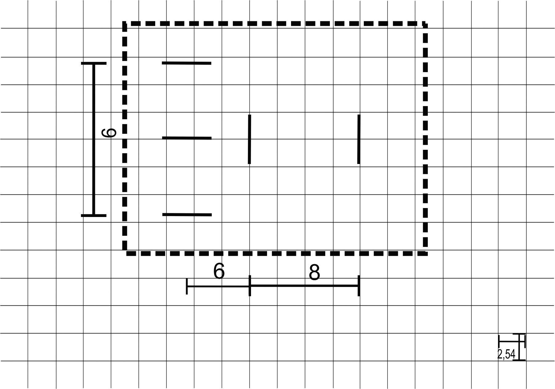 The drawing shows a technical diagram with a rectangle measuring 6 x 8 units. The dimensions are represented on uniform grid lines.