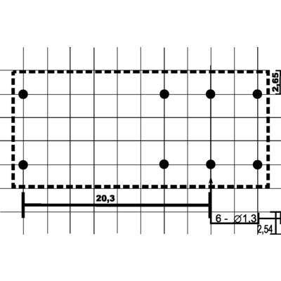 'Technical drawing of a rectangular hole grid with six points. Dimensions: 20.3 units width, 2.54 and 2.65 units height.'
