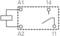 Electrical diagram of a relay with connections: A1, A2 for the coil and 11, 14 for the switching contact.