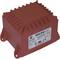 Red electrical transformer by WEISS Ltd with specifications on white label, including input and output voltage.