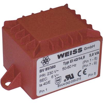 Weiss Elektrotechnik 85/361 PCB mount transformer 1 x 230 V 1 x 9 V AC 5 VA 556 mA 