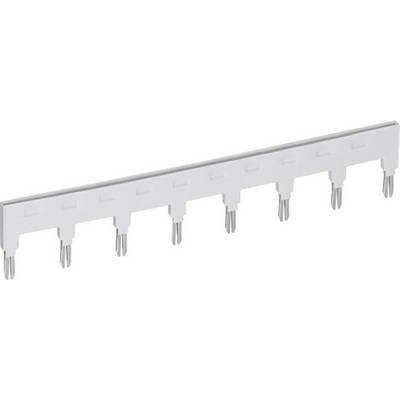 Metal rail with multiple hooks, suitable for hanging or attaching items to a surface.
