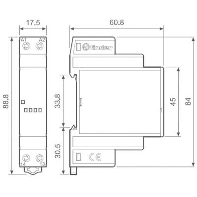 Technical drawing of an electrical component with dimensions: Width 17.5 mm, Height 88.8 mm, Depth 60.8 mm.