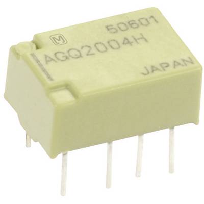 An electronic component marked 'AGQ2004H', originating from Japan and featuring multiple metal pins on its underside.