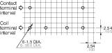 Diagram shows contact and coil terminal dimensions of a grid. Contact terminal spacing: 2.54 mm. 6-1.5 DIA marks a bore diameter.