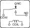 Switching symbol of a relay with the terminals 'COM', 'NC', 'NO' and 'COIL'. Shows the flow from 'NC' to 'NO' via 'COM'.