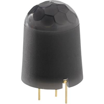 A black, cylindrical motion sensor with a curved, honeycomb-patterned top and three gold-coloured connectors at the base.