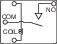 'Switching symbol of a relay with three terminals: COM, COIL, NO. Switching contact normally open in resting state.'