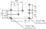 Technical drawing with dimensions and hole positions, measurements in inches.