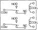 'Circuit diagram of a double relay: Double changeover contact with terminals COM, NC and NO.'