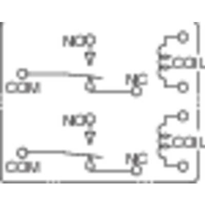 'Circuit diagram of a double relay: Double changeover contact with terminals COM, NC and NO.'