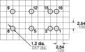 Technical drawing of a perforated grid with multiple numbered holes and dimensional annotations. Dimensional annotations read '1.2 dia.' and '2.54'.