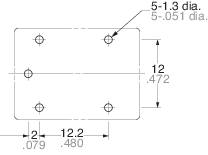 Technical drawing of a rectangular object with arrows and dimensional markings in millimetres. Details: 13 Dia, 12.2, 2.3.