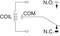 'Electrical Circuit Diagram: Coil and Connections to COM, N.O. and N.C. Representation of a Switching Process.'