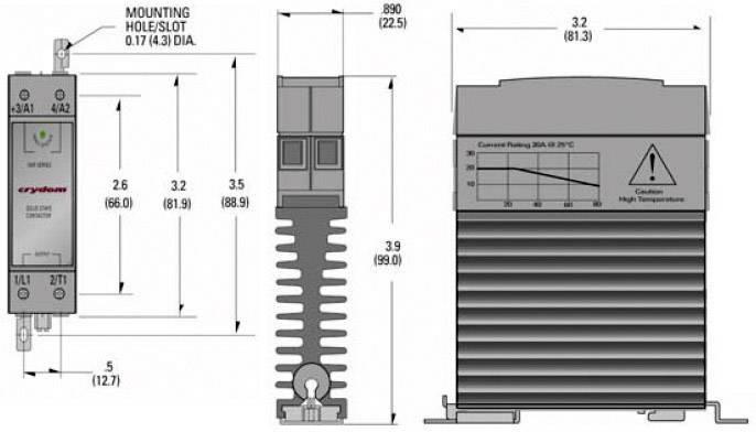 Diagram shows electrical component with dimensions, circuit diagram, and current consumption diagram at different temperatures.