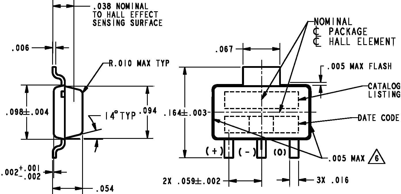 Honeywell Hall effect sensor SS59ET 2.7 - 6.5 V DC Reading range: -0.1 - +0.01 T SOT-89 B Soldering-1