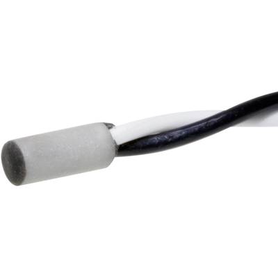 A silver cylindrical sensor with white and black cables running in a spiral pattern.