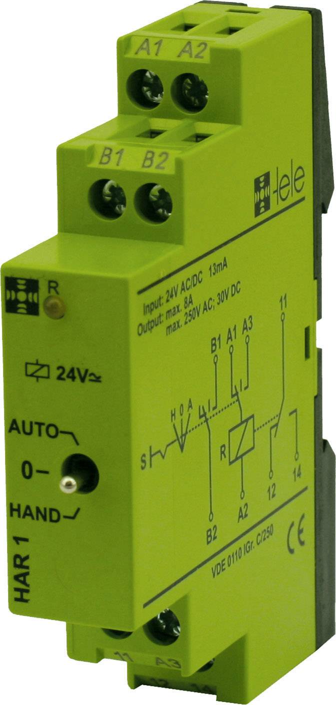 tele HAR1 24 V/AC/DC Industrial relay Nominal voltage: 24 V DC, 24 V AC Switching current (max.): 5 A 1 change-over 1 pc(s)