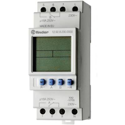 Finder DIN rail mount  timer Operating voltage: 230 V AC 12.92.8.230.0000 2 change-overs 16 A 250 V AC Weekday settings