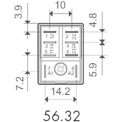 Technical drawing of a rectangular component with specified dimensions in millimetres: 14.2 x 7.2. Contains centrally located hole.