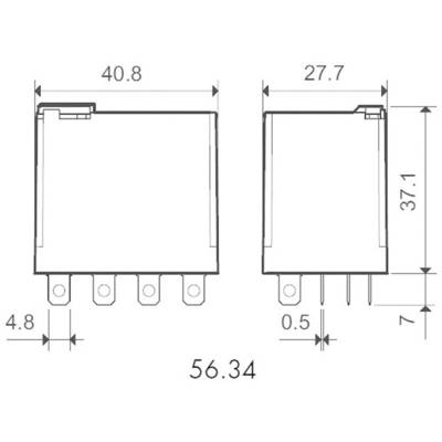 Technical drawing of a rectangular electronic component with dimensions: width 40.8 mm, height 37.1 mm, depth 27.7 mm.