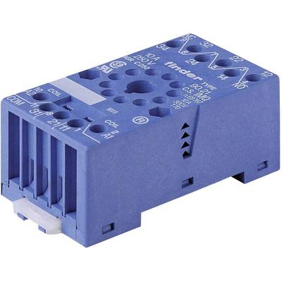 'Blue relay socket Type 95.02 of the Series 90 from Finder with multiple connection terminals and marked connections. Suitable for relay mounting.'