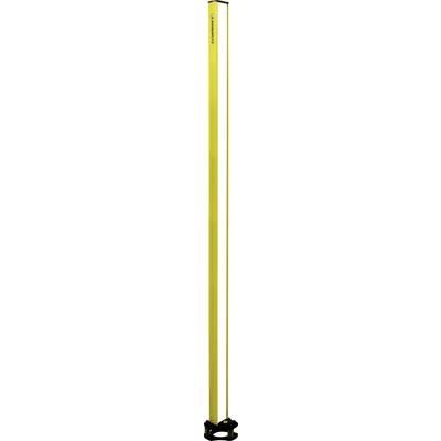 Yellow, vertical wind measuring device with a black base, indicating wind speed.